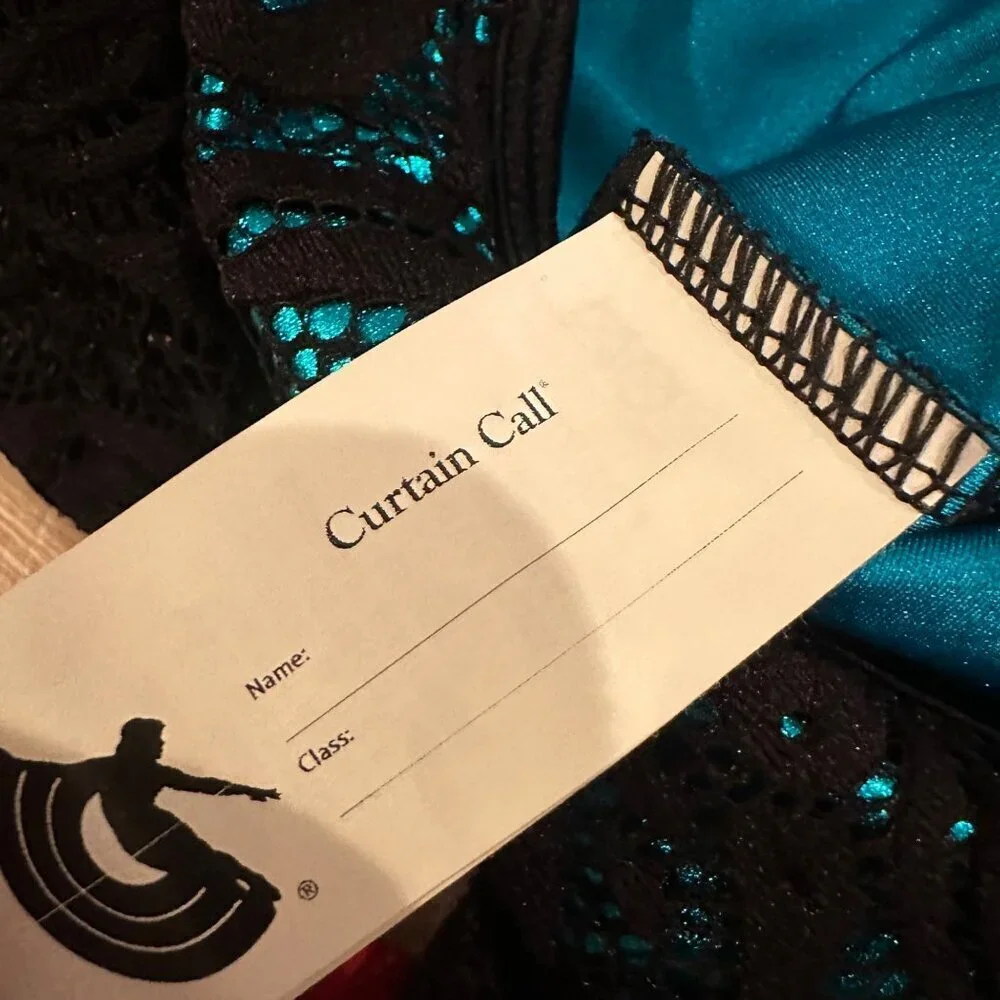 CURTAIN CALL BLUE AND BLACK BIKETARD JAZZ COSTUME DANCE CHILD LARGE